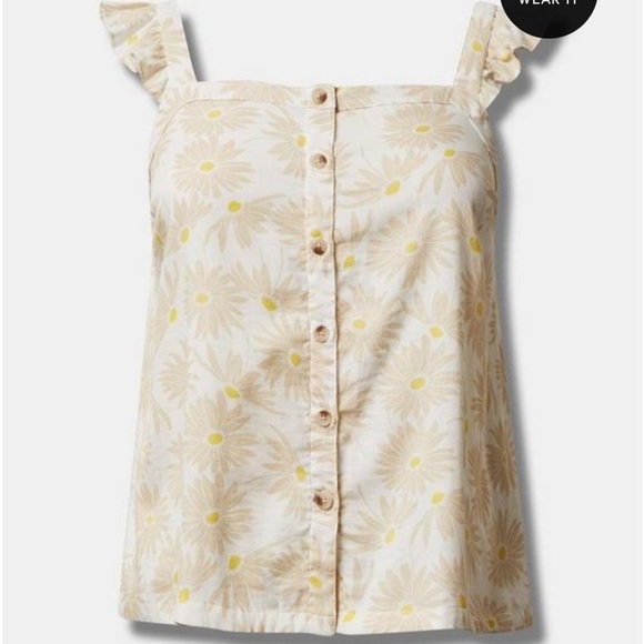 NWT Torrid Double Gauze Ruffle Button Front Tank Top daisy daydream - Picture 5 of 10